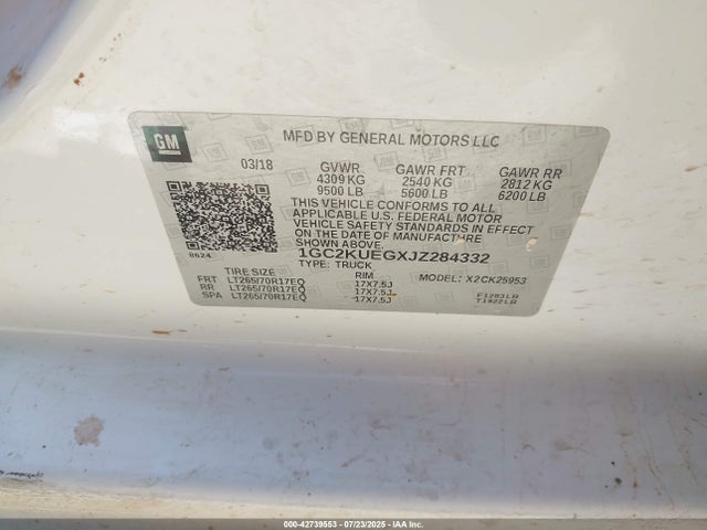 1GC2KUEGXJZ284332 Chevrolet l96 - e85 max, iron