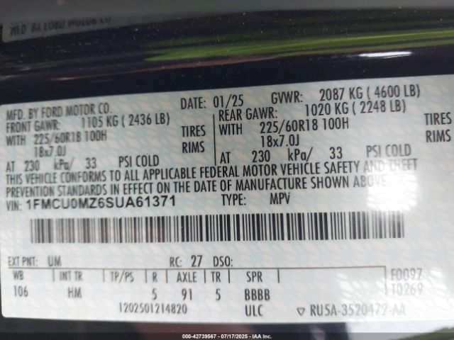 2025 FORD ESCAPE 1FMCU0MZ6SUA61371 Photo 8