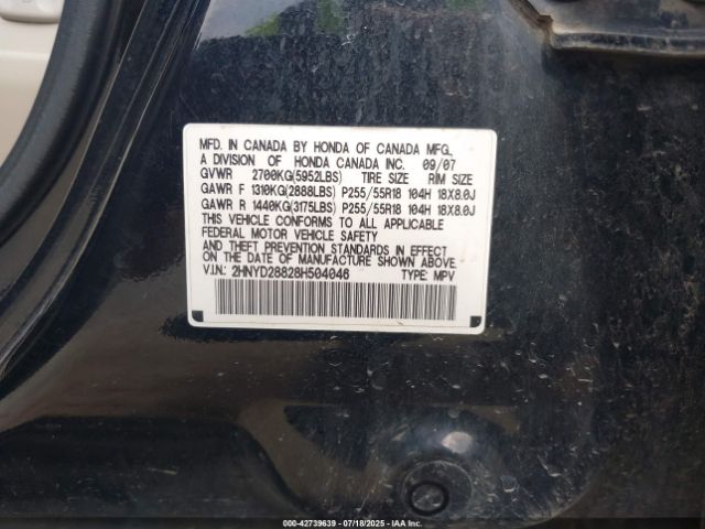 2008 ACURA MDX 2HNYD28828H504046 Photo 8
