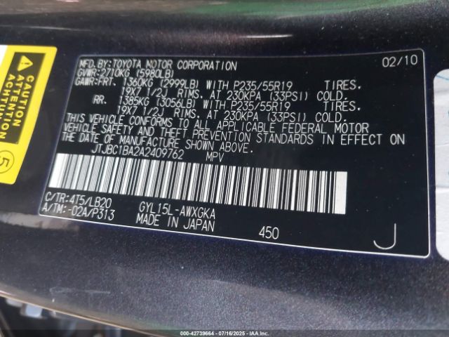 2010 LEXUS RX 450H JTJBC1BA2A2409762 Photo 8