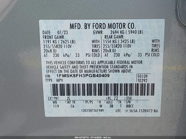 2023 FORD EXPLORER 1FMSK8FH3PGB40409 Photo 8