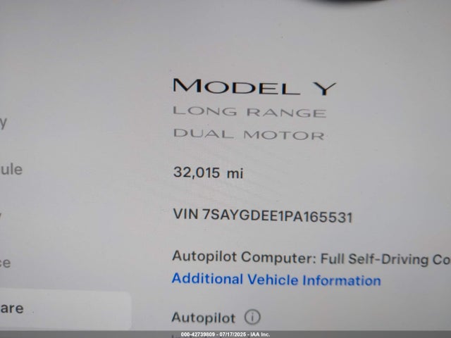 7SAYGDEE1PA165531 Tesla Model Y