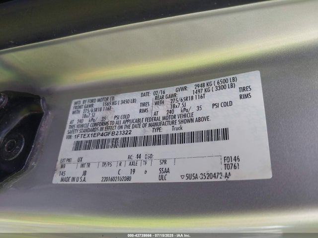 Ford F-150 Xlt 2016 1FTEX1EP4GFB23322 Image 9