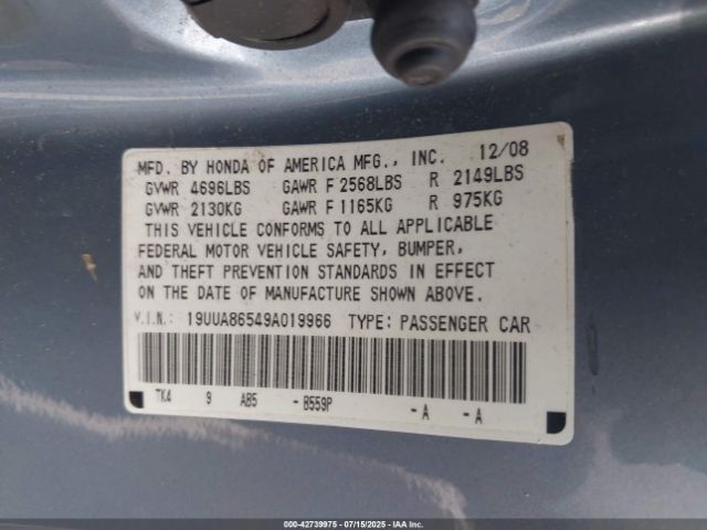 2009 ACURA TL 19UUA86549A019966 Photo 8