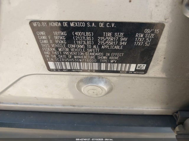 3CZRU5H53GM716000 Honda r18z9
