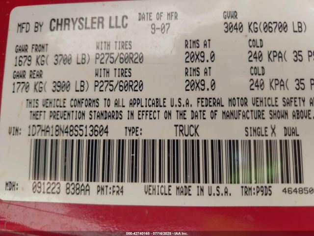 2008 DODGE RAM 1500 1D7HA18N48S513604 Photo 8