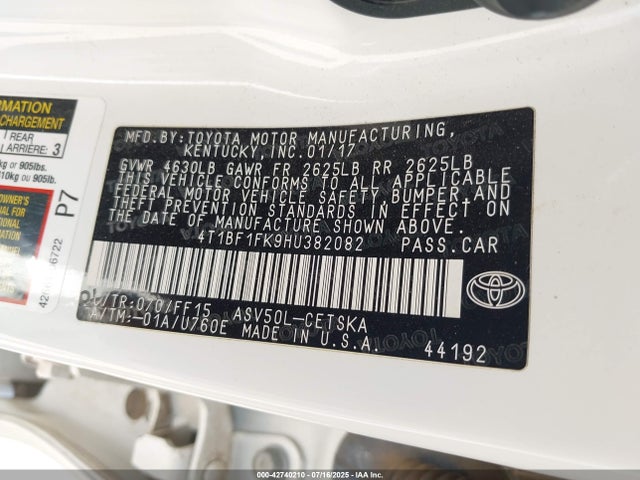 4T1BF1FK9HU382082 Toyota 2ar-fe
