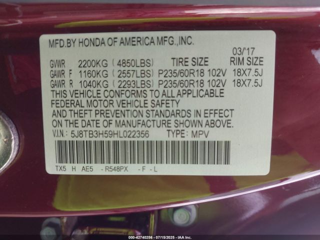 2017 ACURA RDX 5J8TB3H59HL022356 Photo 8