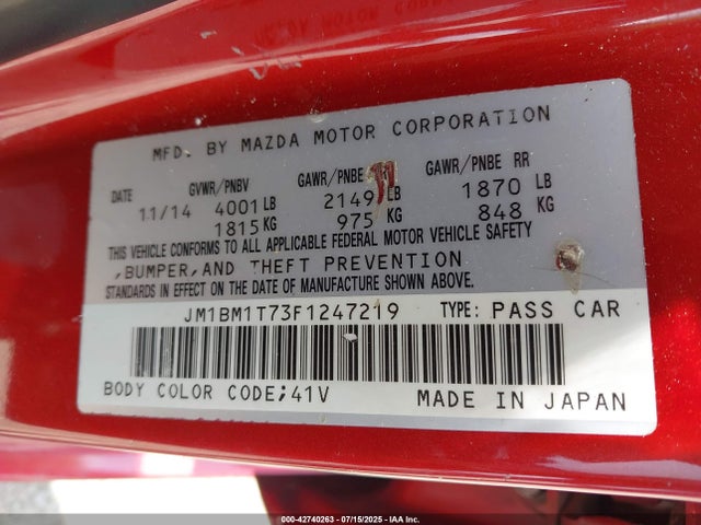 JM1BM1T73F1247219 Mazda pe