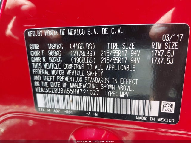 3CZRU6H55HM721027 Honda r18z9