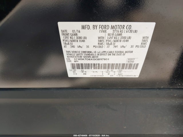 Ford 2016 2016 1FM5K7D8XGGB97801 Image 9