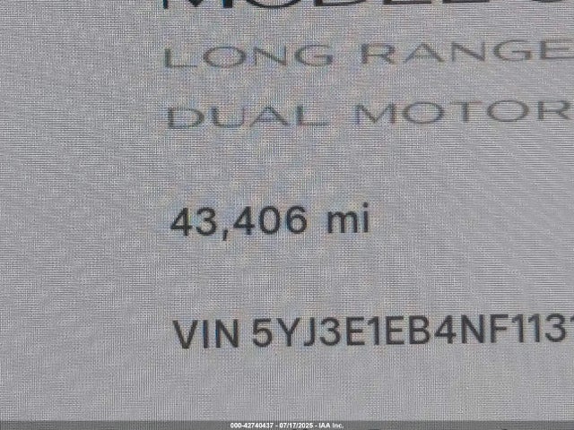 5YJ3E1EB4NF113151 Tesla MODEL 3