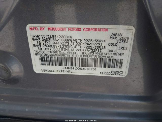 2009 MITSUBISHI OUTLANDER JA4MS41XX9Z012156 Photo 8