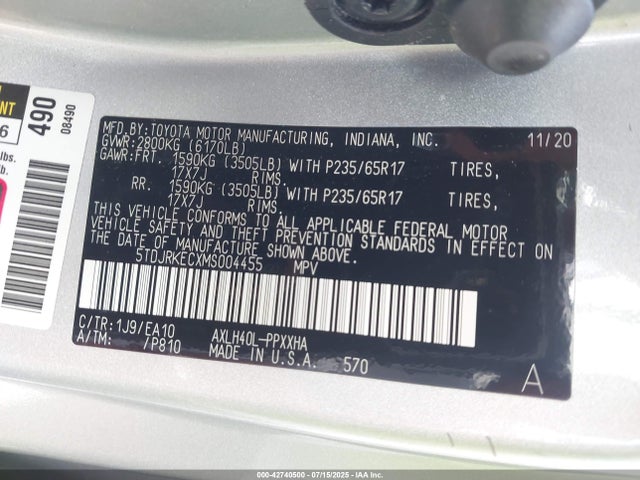 5TDJRKECXMS004455 Toyota a25a-fxs, 5nm