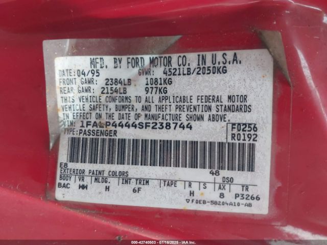 1995 FORD MUSTANG 1FALP4444SF238744 Photo 8