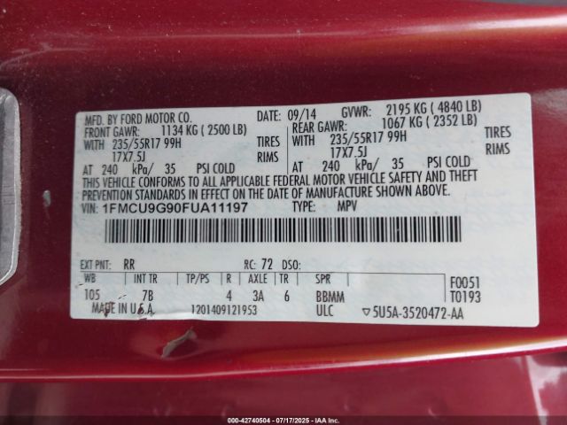 2015 FORD ESCAPE 1FMCU9G90FUA11197 Photo 8