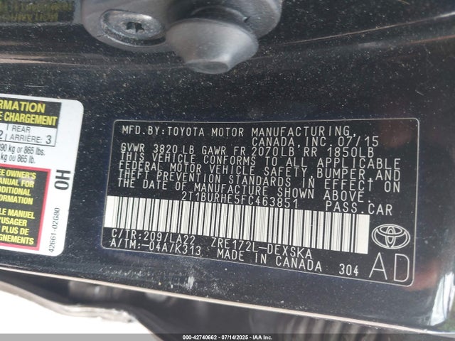 Toyota 2zr-fe 2015 2T1BURHE5FC463851 Image 9