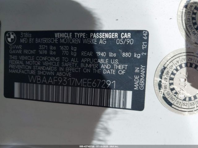 1991 BMW 318 WBAAF9317MEE67291 Photo 8
