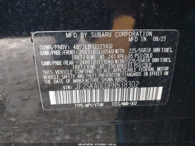 Aukcja sprzedaży 2023 Subaru Forester Sport, vin: JF2SKAGC0PH538302, numer aukcji: 42740790
