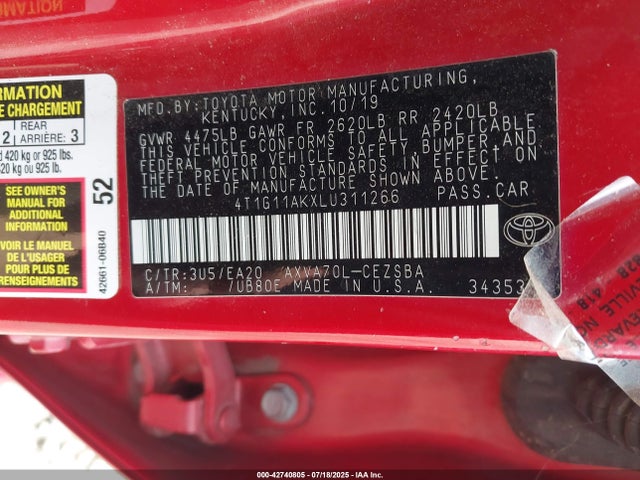 4T1G11AKXLU311266 Toyota a25a-fks