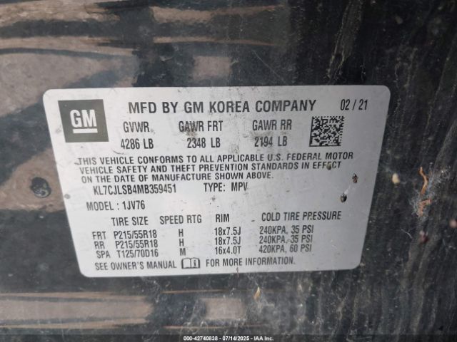 2021 CHEVROLET TRAX KL7CJLSB4MB359451 Photo 8