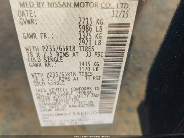 5N1AL0MM3FC556010 Infiniti QX60