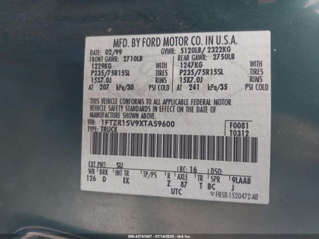 1999 FORD RANGER 1FTZR15V9XTA59600 Photo 8