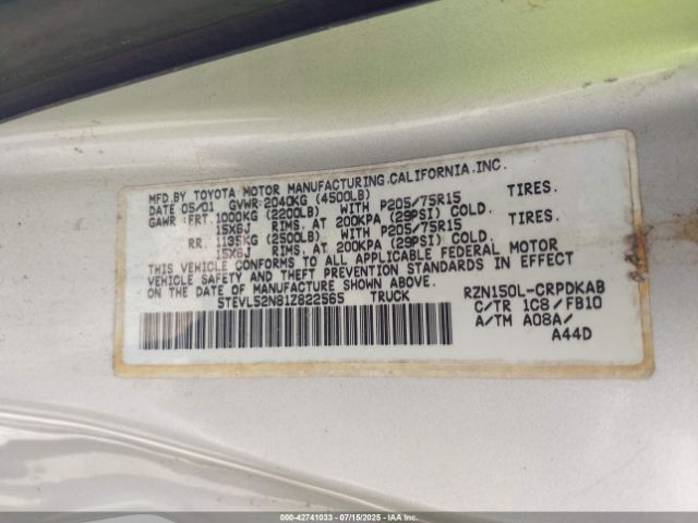 2001 TOYOTA TACOMA 5TEVL52N81Z822565 Photo 8