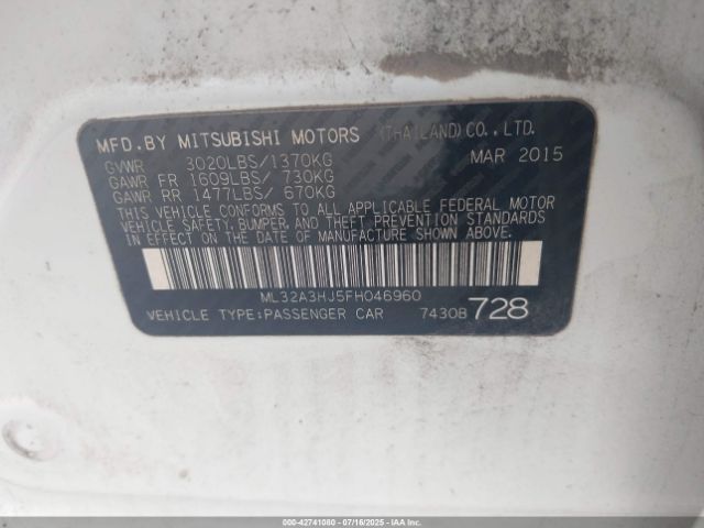 2015 MITSUBISHI MIRAGE ML32A3HJ5FH046960 Photo 8