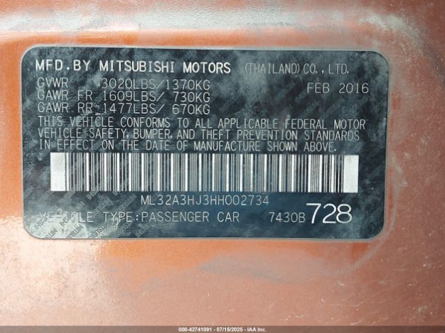 2017 MITSUBISHI MIRAGE ML32A3HJ3HH002734 Photo 8