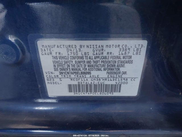 3N1CN7AP0EL806095 Nissan 2014