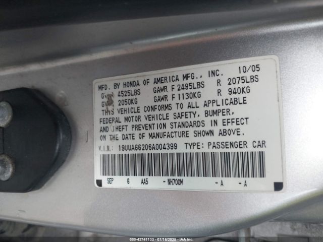 2006 ACURA TL 19UUA66206A004399 Photo 8
