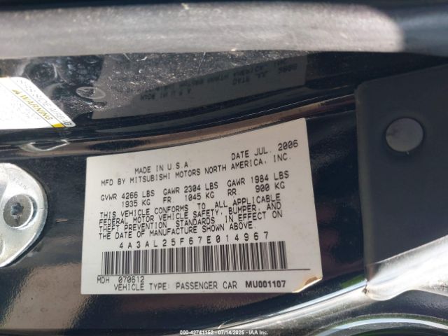 2007 MITSUBISHI ECLIPSE SPYDER 4A3AL25F67E014967 Photo 8