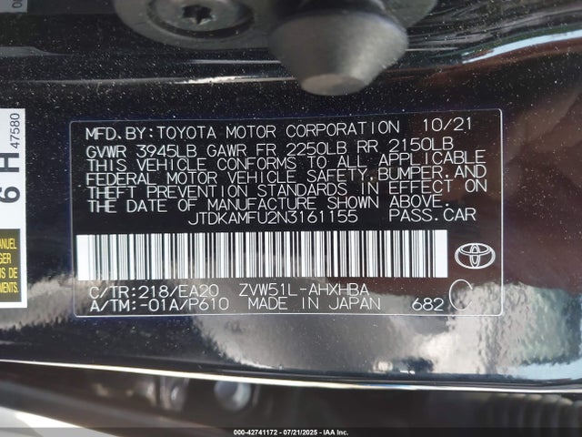JTDKAMFU2N3161155 Toyota 2zr-fxe,1nm
