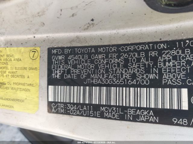 2006 LEXUS ES 330 JTHBA30G365164700 Photo 8