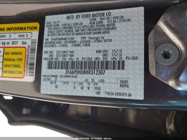 2017 FORD FUSION 3FA6P0HD8HR312307 Photo 8