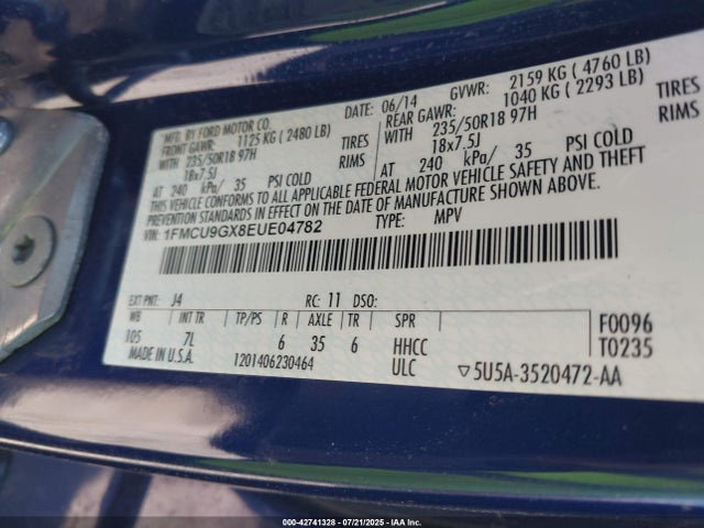 1FMCU9GX8EUE04782 Ford 2014