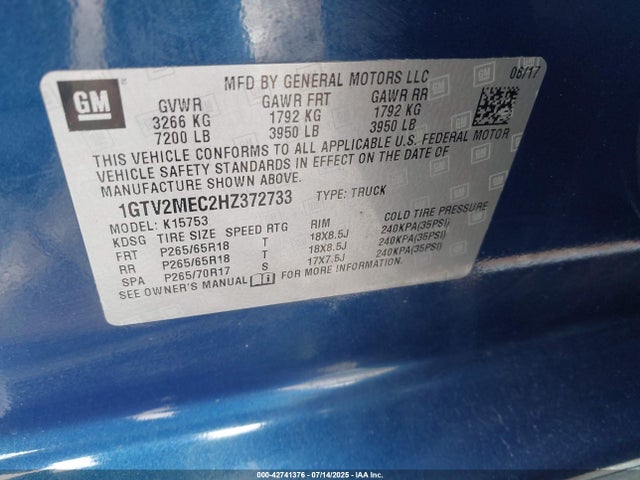 1GTV2MEC2HZ372733 GMC l83 -spark ignited direct injection, variable valve timing, afm, e85 max, alum