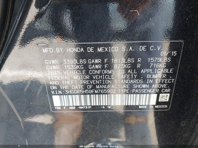 3HGGK5H59FM765902 Honda l15b1