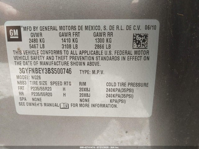 2011 CADILLAC SRX 3GYFNBEY3BS500746 Photo 8