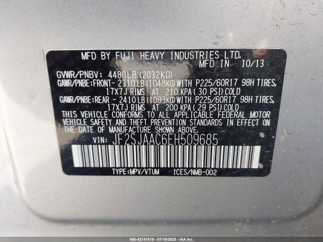 Subaru 2.5na u5 2014 JF2SJAAC6EH509685 Image 9