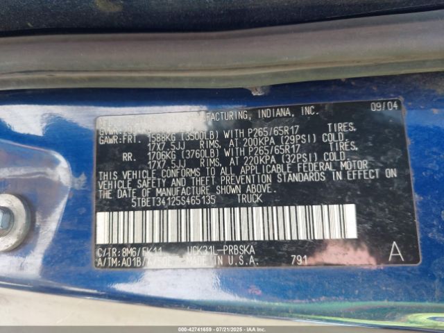 2005 TOYOTA TUNDRA 5TBET34125S465135 Photo 8