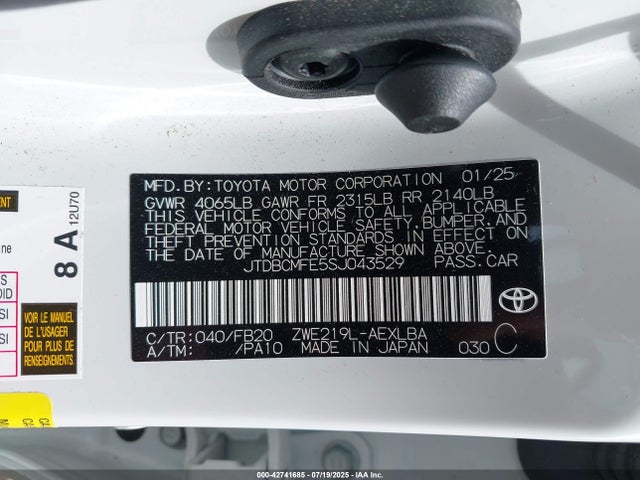 JTDBCMFE5SJ043529 Toyota 2zr-fxe