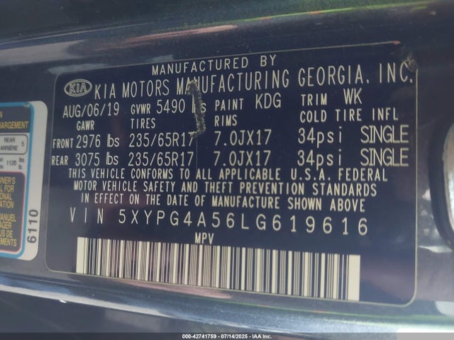 5XYPG4A56LG619616 KIA gdi lambda-ii