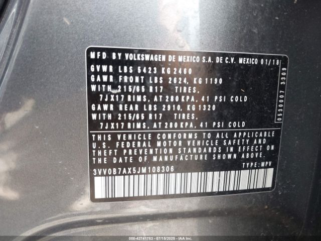 2018 VOLKSWAGEN TIGUAN 3VV0B7AX5JM108306 Photo 8
