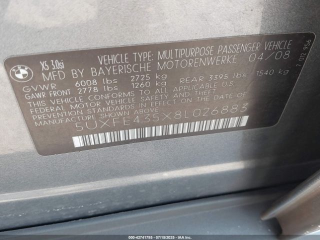 2008 BMW X5 5UXFE435X8L026883 Photo 8