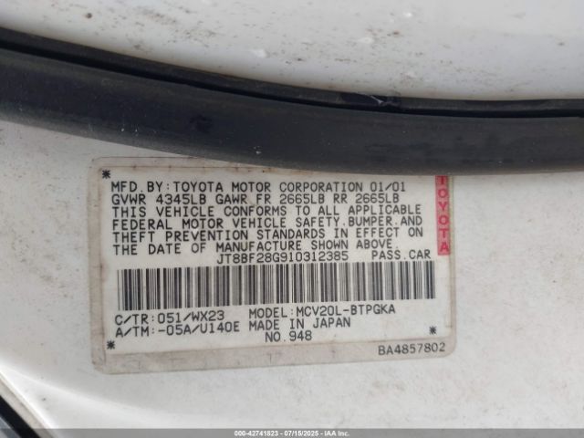 2001 LEXUS ES 300 JT8BF28G910312385 Photo 8