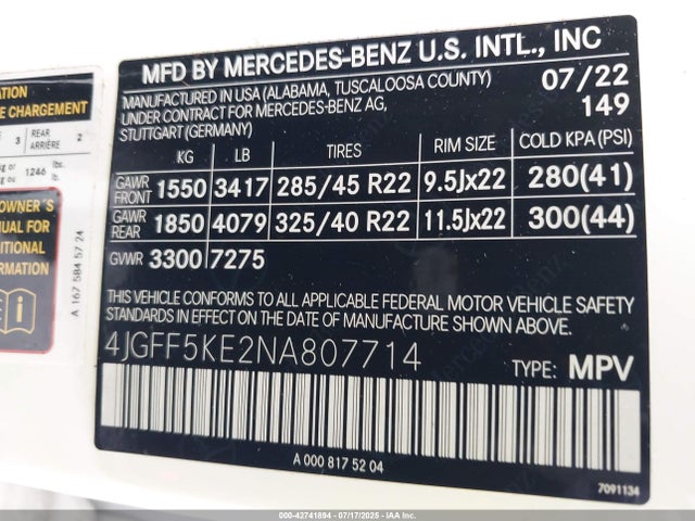 Mercedes-Benz m256 2022 4JGFF5KE2NA807714 Image 9