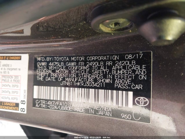 JTNB11HK9J3034211 Toyota a25a-fks