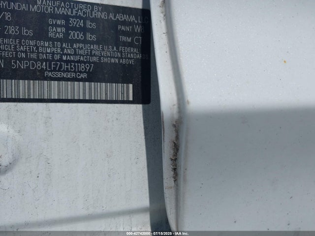 5NPD84LF7JH311897 Hyundai mpi nu